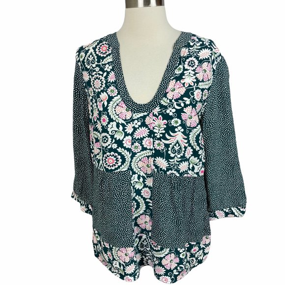 Boden Floral Dot V Neck Tunic Blouse - Picture 1 of 3